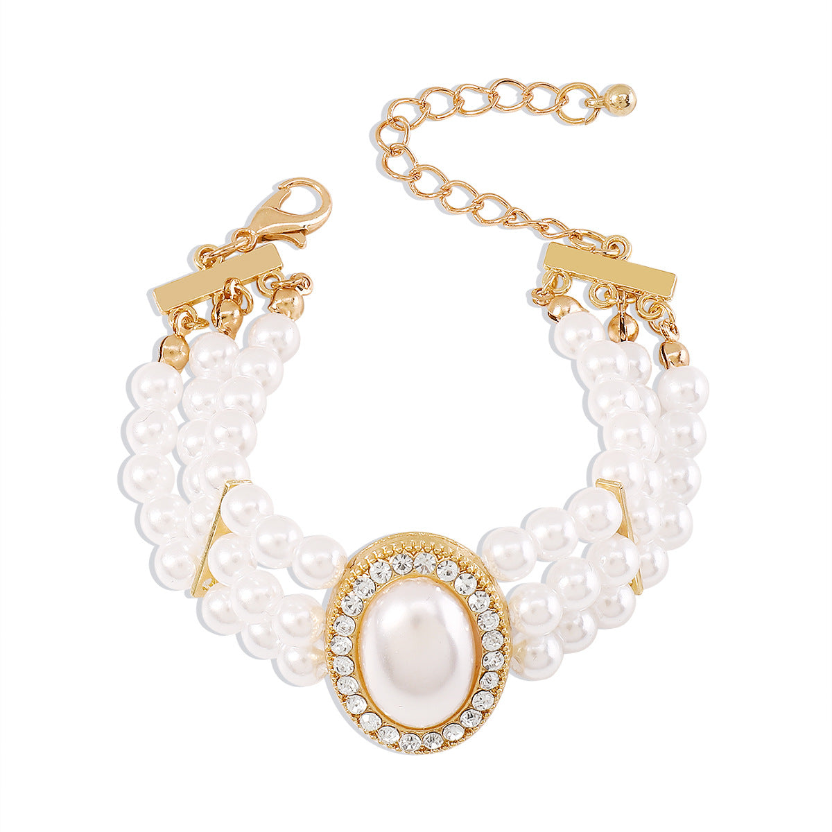 Classic Elegant Pearl Rhinestone Beaded Bracelet