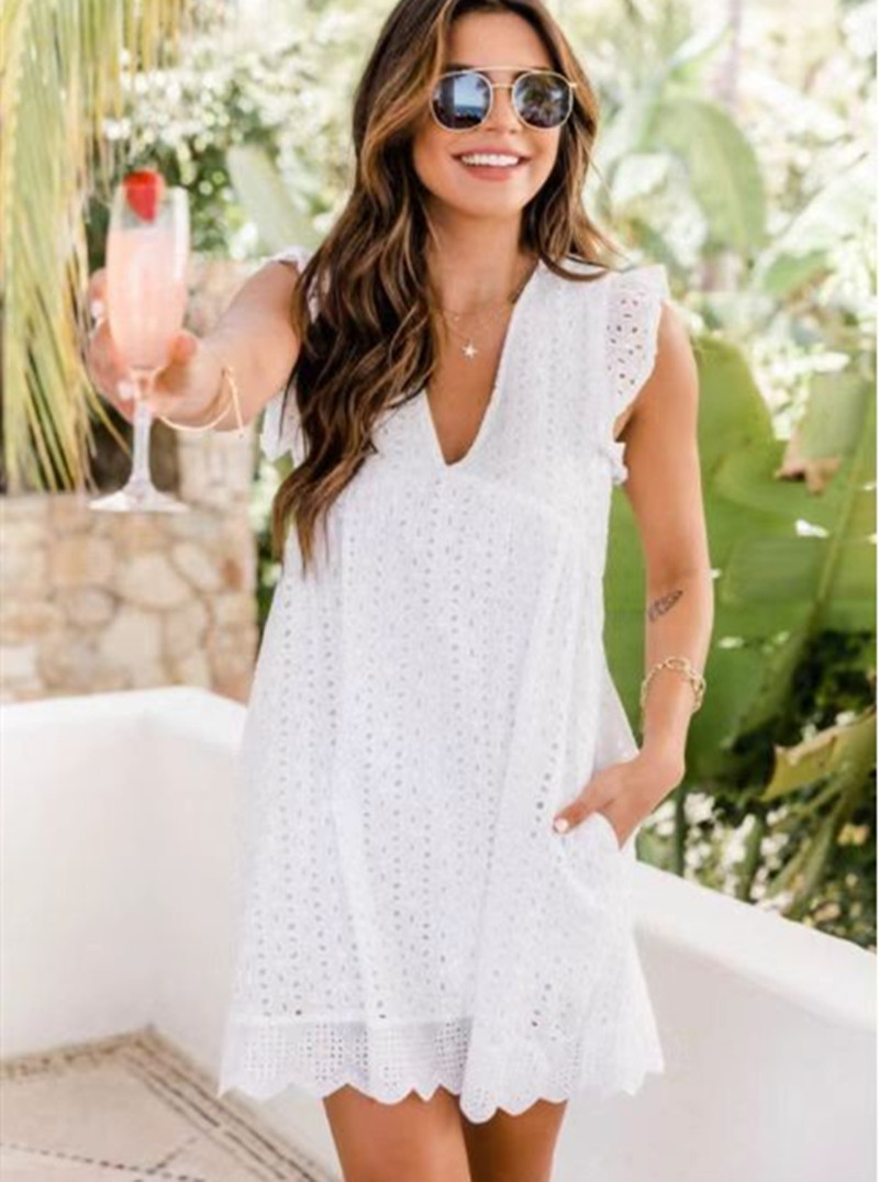 Pocketed Lace A-Line Dress
