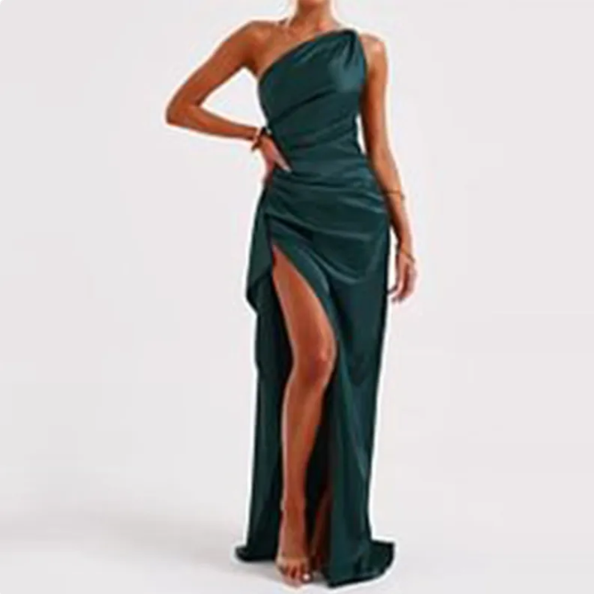 Satin Single-Strap Slit Gown