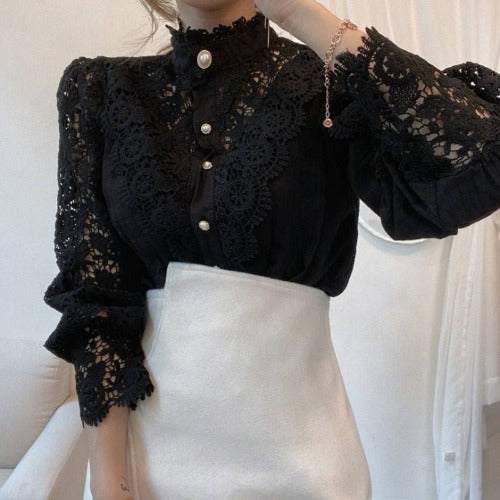 Elegant Sweet Vintage Lace Button Shirt