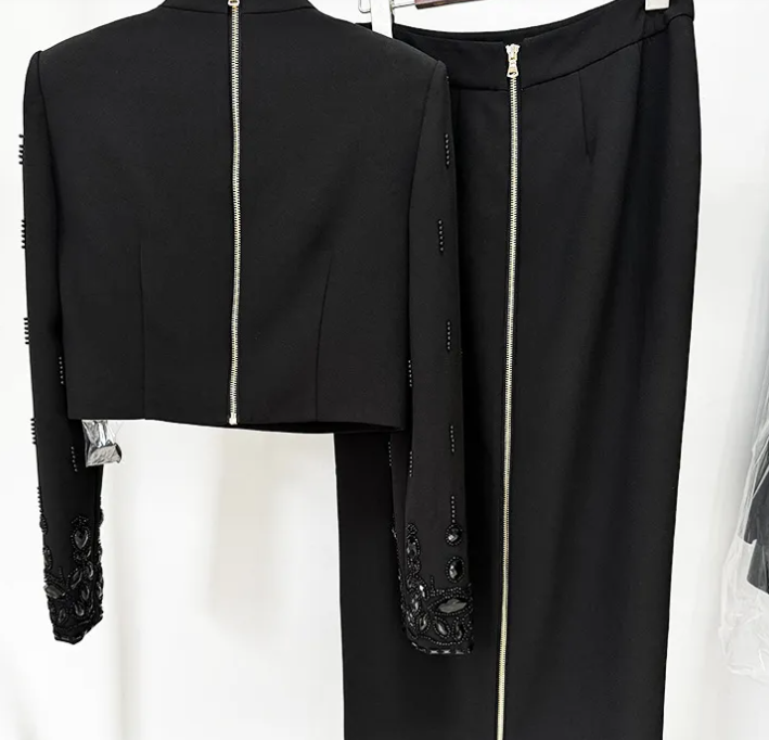 Elegant Rhinestone Long Skirt Set