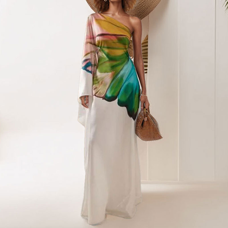 Women's Elegant One-Shoulder Satin Dress
