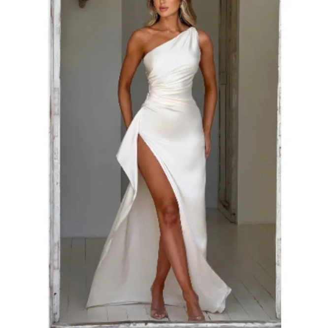 Satin Single-Strap Slit Gown