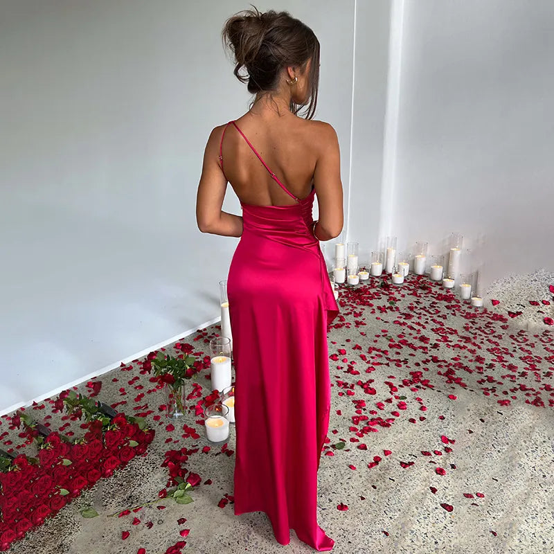 Satin Single-Strap Slit Gown