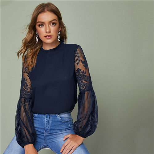 Lace See-Through Elegant Women's Blouse